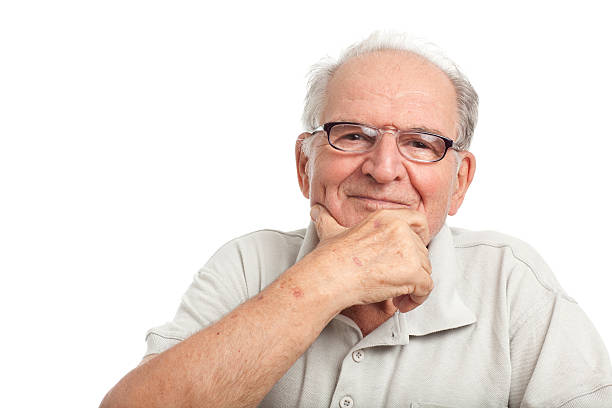 pie feliz en blanco. - one senior man only grandfather portrait old fotografías e imágenes de stock