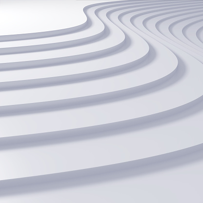 Abstract 3d render of white, veawy steps 