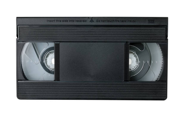 istock Retro old analog video cassette with copyspace, isolated on white background, top view, retro things concept 1830459724