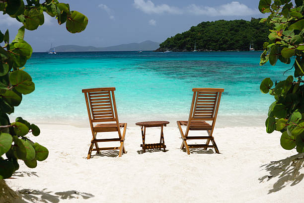 istock chairs and table on a beach in the Caribbean 183046569