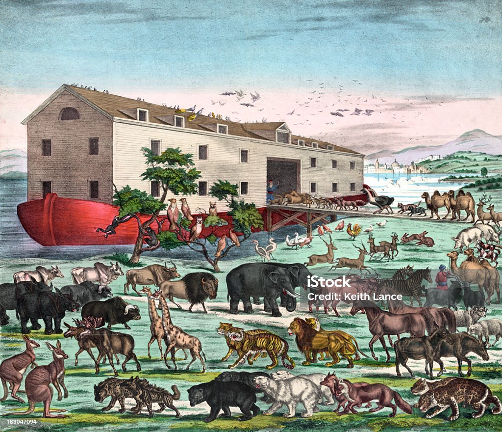 Vintage Ilustracja przedstawiająca Noah's Arka - Zbiór ilustracji royalty-free (Arka)