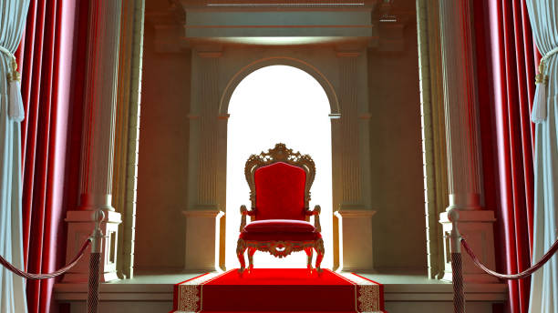 istock red carpet leading to king armchair, red throne on classic columns architecture background, 1830474507