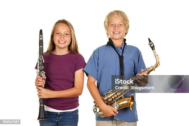 Young Musicians On A White Background Stock Photo - Download Image Now - Child, Clarinet, Saxophone
