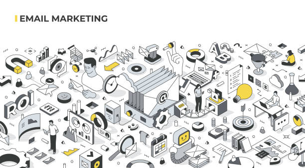 Email Marketing Isometric Banner - ilustração de arte vetorial