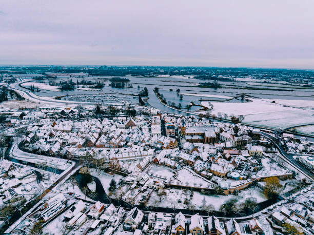 istock Hattem aerial view during a cold winter morning 1830484786