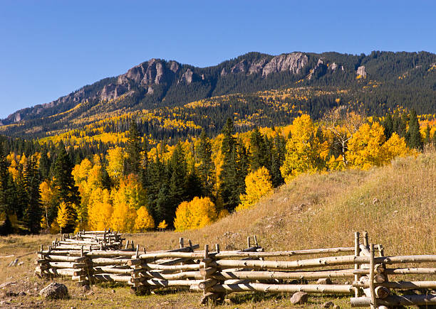 istock Log Pole Fence and Colorado Autumn 183048547