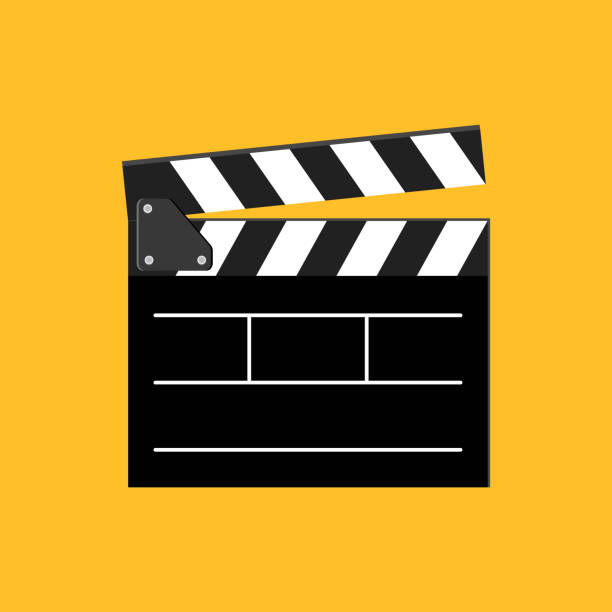 istock Clapperboard Cinema Elements for Entertainment and Production. Cinematography Film Lights Camera Action Board Vector Illustration Isolated on Yellow Background. 1830485917