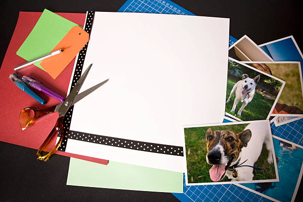 cão de scrapbook layout - scrapbooking office supply art and craft equipment scissors - fotografias e filmes do acervo