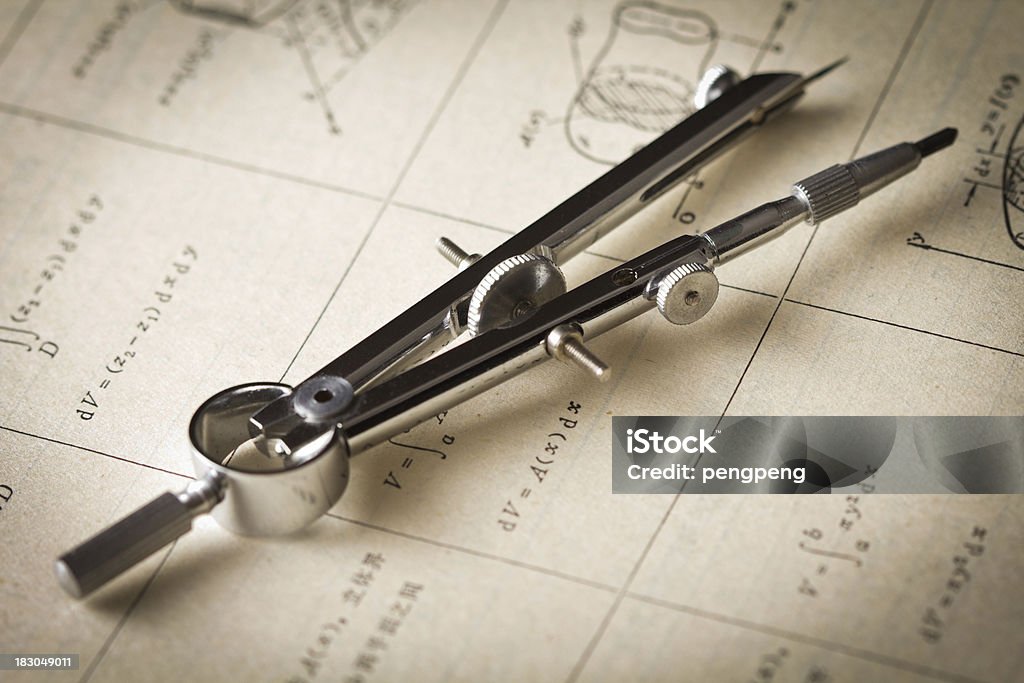 drawing compass drawing compass on drawing Architecture Stock Photo