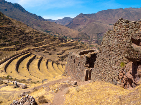 Pisac Ruins, noted for their expansive stone terraces in the Sacred Valley near Machu Picchu, Peru