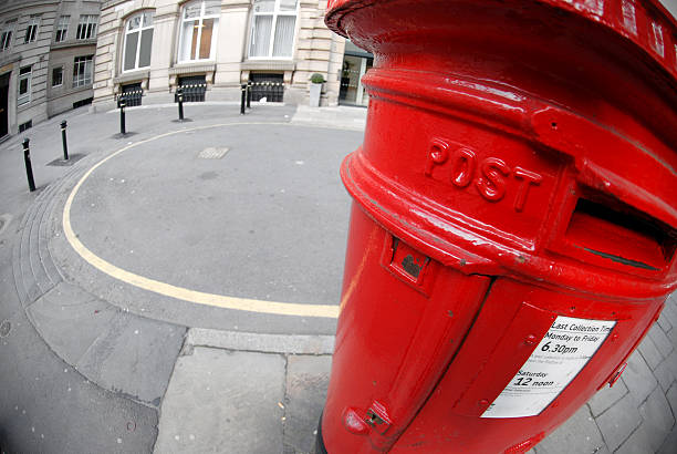 istock Typical English red mailbox fisheye 183049145