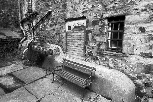 Domestic courtyard, Edinburgh. Film grain visible (scan from Delta 3200)