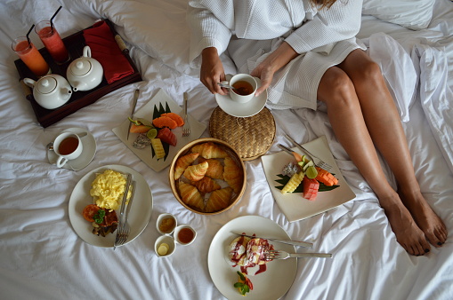 Continental breakfast in hotel bed