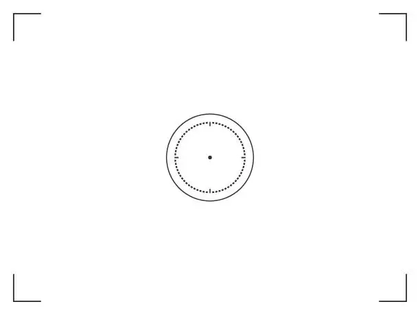 Vector illustration of Video recording screen. Photo camera frame viewfinder. Round focusing vector target on white background.