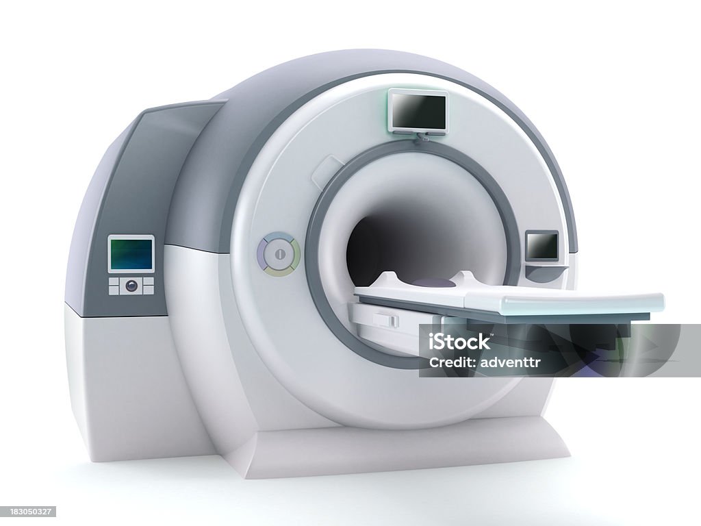 Magnetic Resonance Imaging Scanner "Generic Magnetic Resonance Imaging (MRI) system isolated on white. High resolution 3D image, generic product design. Clipping path included.Similar images:" White Background Stock Photo