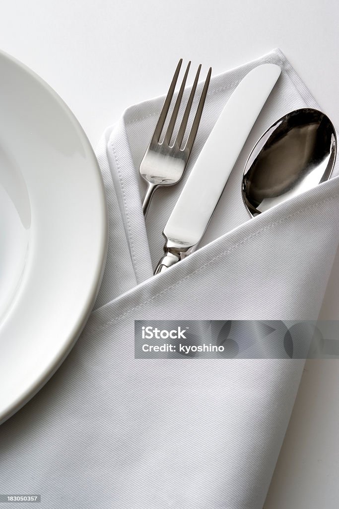 絶縁ショットを白背景上のセッティング - テーブルナプキンのロイヤリティフリーストックフォト