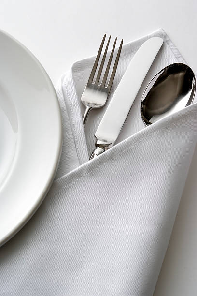 istock Isolated shot of place setting on white background 183050357