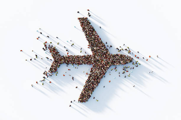istock Human Crowd Forming Plane Symbol On White Background 1830511140
