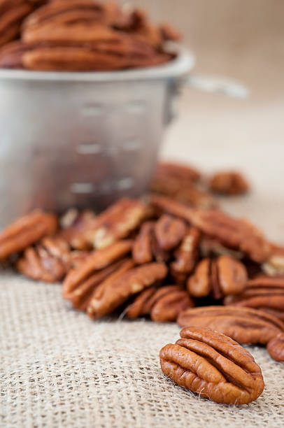 istock Pecan Halves in an Old Measuring Cup and on Burlap 183051282
