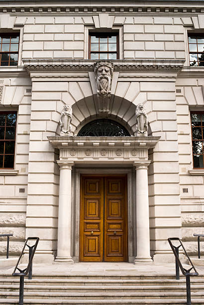 Entrance to the Treasury Building, Whitehall, London stock photo