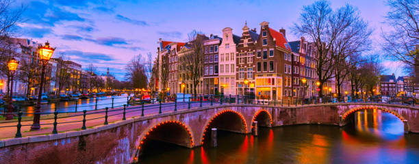 istock Amsterdam Netherlands canals with lights during evening in December during winter in the Netherlands 1830521828