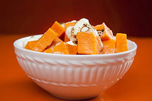 A steaming bowl of yams or sweet potatoes with marshmallow topping.Click Images To View My Thanksgiving Lightbox