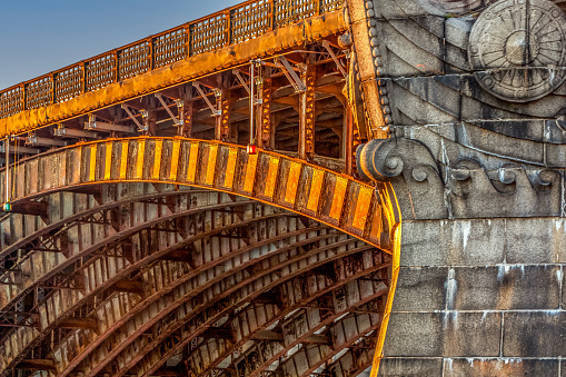 A view of the underside of one of the arches of Longfellow Bridge shows off the civil engineering design that went into construction of the bridge.