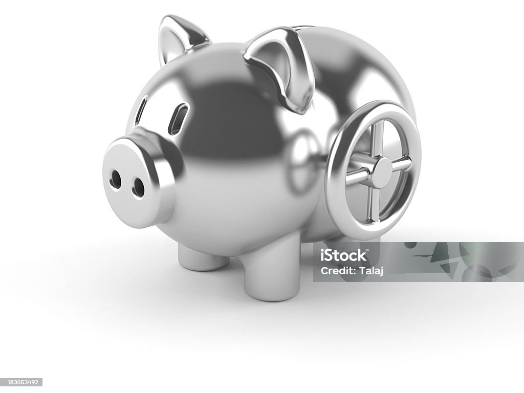 Piggybank Silver piggybank isolated on white background Metal Stock Photo