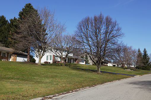 Homes on Suburban Residential Neighborhood Street Early Spring