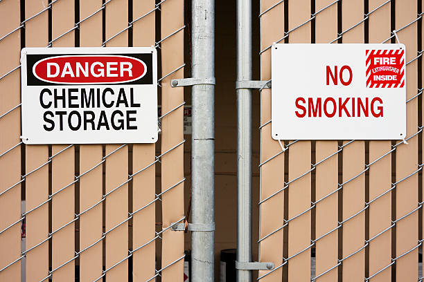 No Smoking and Hazardous Chemicals signs stock photo