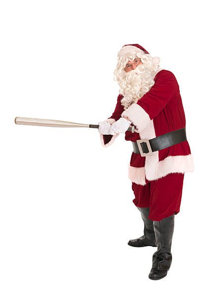 Santa Claus swinging a bat.   Isolated on white.Click below to see a lightbox of all my Santa images:
