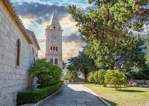 St. George's Church made of white limestone in Primosten, Croatia.