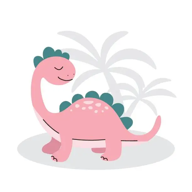Vector illustration of Cute dinosaur in flat style isolated on white background. Vector illustration