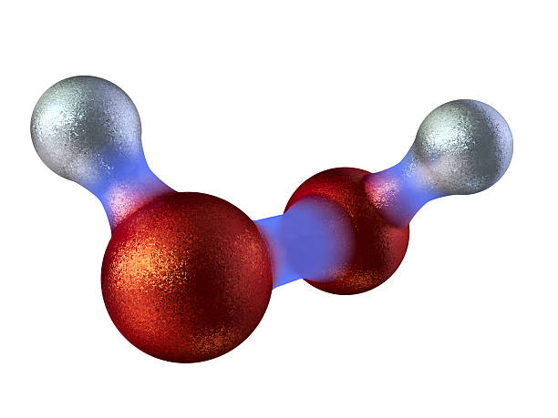 Hydrogen Peroxide "A ball and stick model of hydrogen peroxide. It is used as a bleach, antiseptic, disinfectant and also in rocket fuel.Isolated on white." hydrogen peroxide stock pictures, royalty-free photos & images