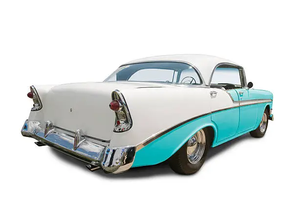 "Rear view of a 1955 Chevrolet Bel Air.  Vehicle has clipping path, logos removed."