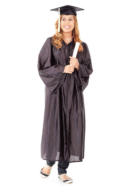 istock Female Graduate With Cap Gown and Diploma Walking Forward 183055114