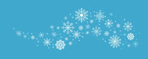 Vector illustration of Wave snowflake swirl winter snow border ice decoration isolated. Holiday crystal curve shape design, magic ornament