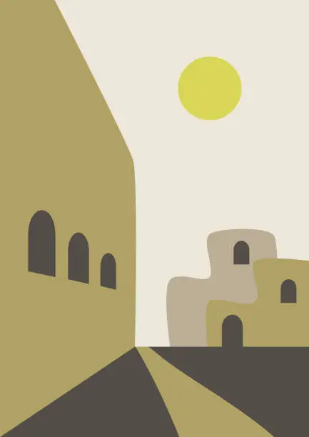 Vector illustration of Aesthetic illustration poster of historical city scene. Middle East ruins.