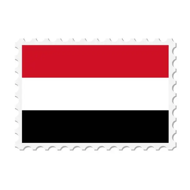 Vector illustration of Yemen postage stamp. Postcard vector illustration with Yemeni national flag isolated on white background.