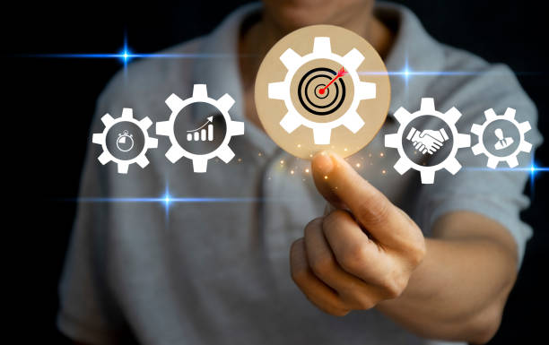 istock Businessman showing concept of setting business goals development planning Growth goals 1830557101
