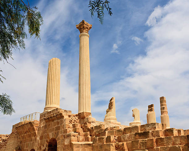 Tunisia: Reconstruction of Old Columns at Carthage