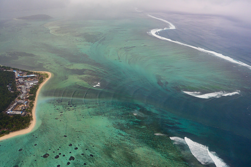 Aerial view of tropical coastline