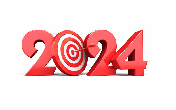 istock New Year 2024 Red Metallic and Dartboard Hit the Target at 12, Object + Shadow Path 1830560680