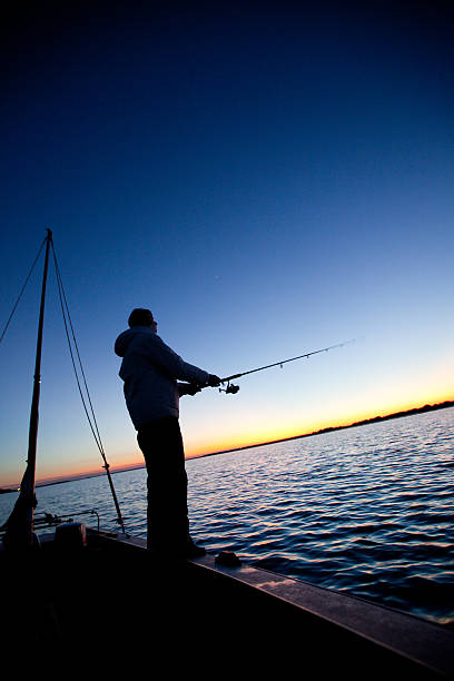 pesca de um barco à vela ao pôr-do-sol - beach cumberland island environment tranquil scene - fotografias e filmes do acervo