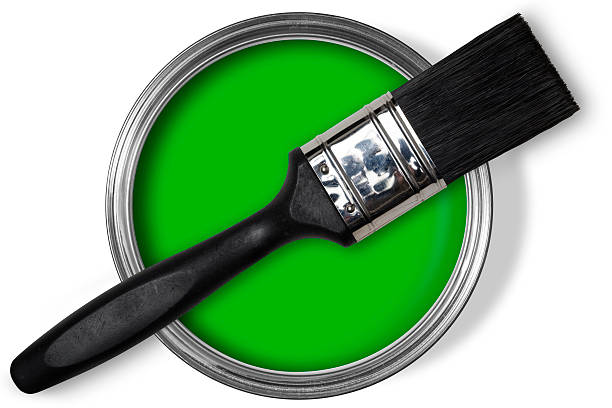 istock Open tin of green paint with brush on top 183056328