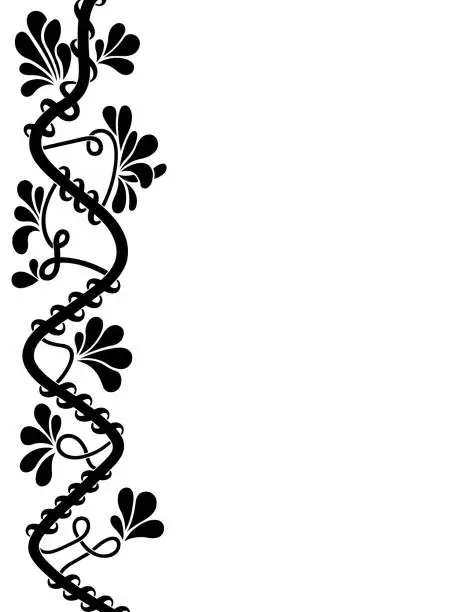 Vector illustration of Ornamental side border with floral elements and swirls