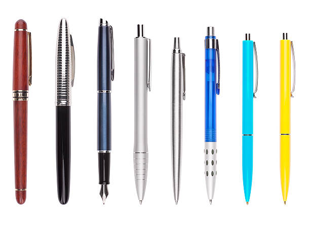 Set of Eight Different Pens (clipping path) Set of eight different pens. All with individual clipping path. fountain pen stock pictures, royalty-free photos & images