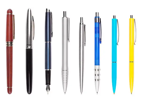 Photo of Set of Eight Different Pens (clipping path)