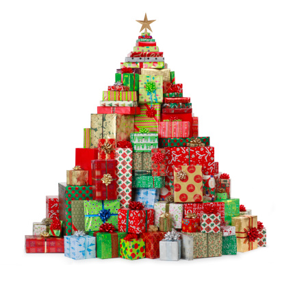 Christmas presents in the shape of a Christmas tree.Clipping path included.To see more holiday images click on the link below: