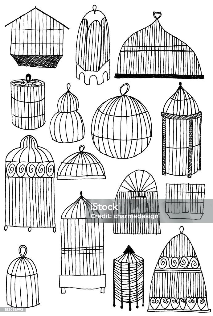 Cage à oiseaux et crayonnages - Illustration de Volière libre de droits